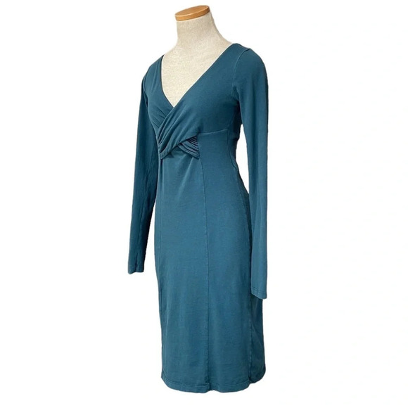 Velvet Nordstrom Midi Dress Sheath Long Sleeve V Neck Blue Size Small S - Picture 3 of 16